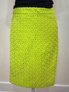 "Vintage" J. Crew No. 2 Eyelet Pencil Skirt, Cotton, Neon Lime, Size 00